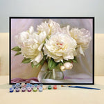 Bring Elegance and Serenity to Your Home with VIVA™ DIY Painting By Numbers - White Peonies (16x20" / 40x50cm), an Artistic and Relaxing Journey - VIVA Paint-by-Numbers