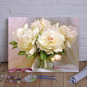 Bring Elegance and Serenity to Your Home with VIVA™ DIY Painting By Numbers - White Peonies (16x20" / 40x50cm), an Artistic and Relaxing Journey - VIVA Paint-by-Numbers