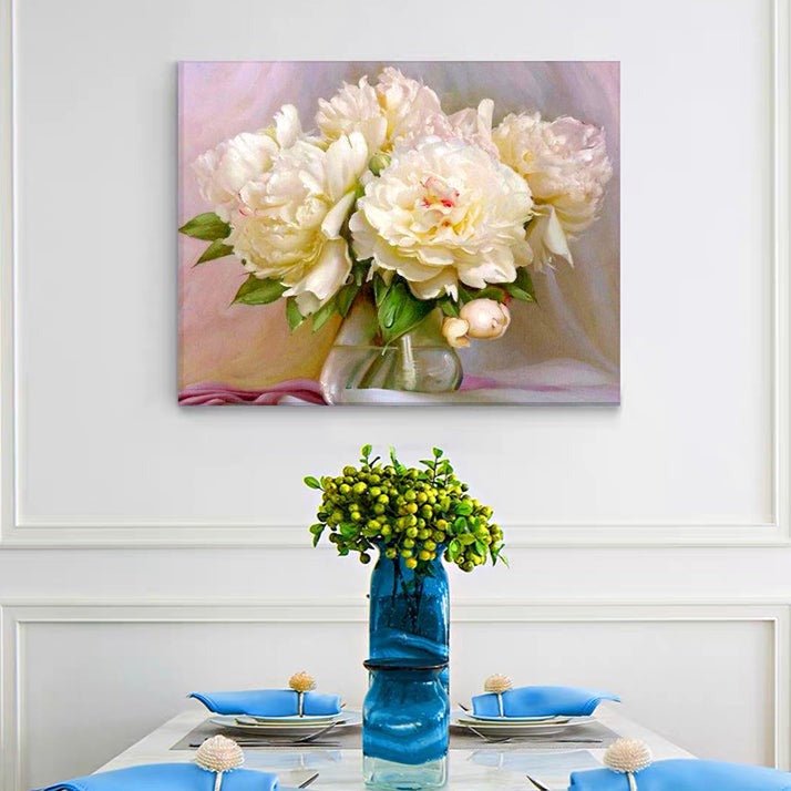 Bring Elegance and Serenity to Your Home with VIVA™ DIY Painting By Numbers - White Peonies (16x20" / 40x50cm), an Artistic and Relaxing Journey - VIVA Paint-by-Numbers