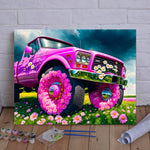 Drive into Adventure and Relaxation with VIVA™ DIY Painting By Numbers (EXCLUSIVE) - Wildflower Rampage: Pink Ford F-150 Edition (16"x20"/40x50cm) - VIVA Paint-by-Numbers