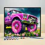 Drive into Adventure and Relaxation with VIVA™ DIY Painting By Numbers (EXCLUSIVE) - Wildflower Rampage: Pink Ford F-150 Edition (16"x20"/40x50cm) - VIVA Paint-by-Numbers