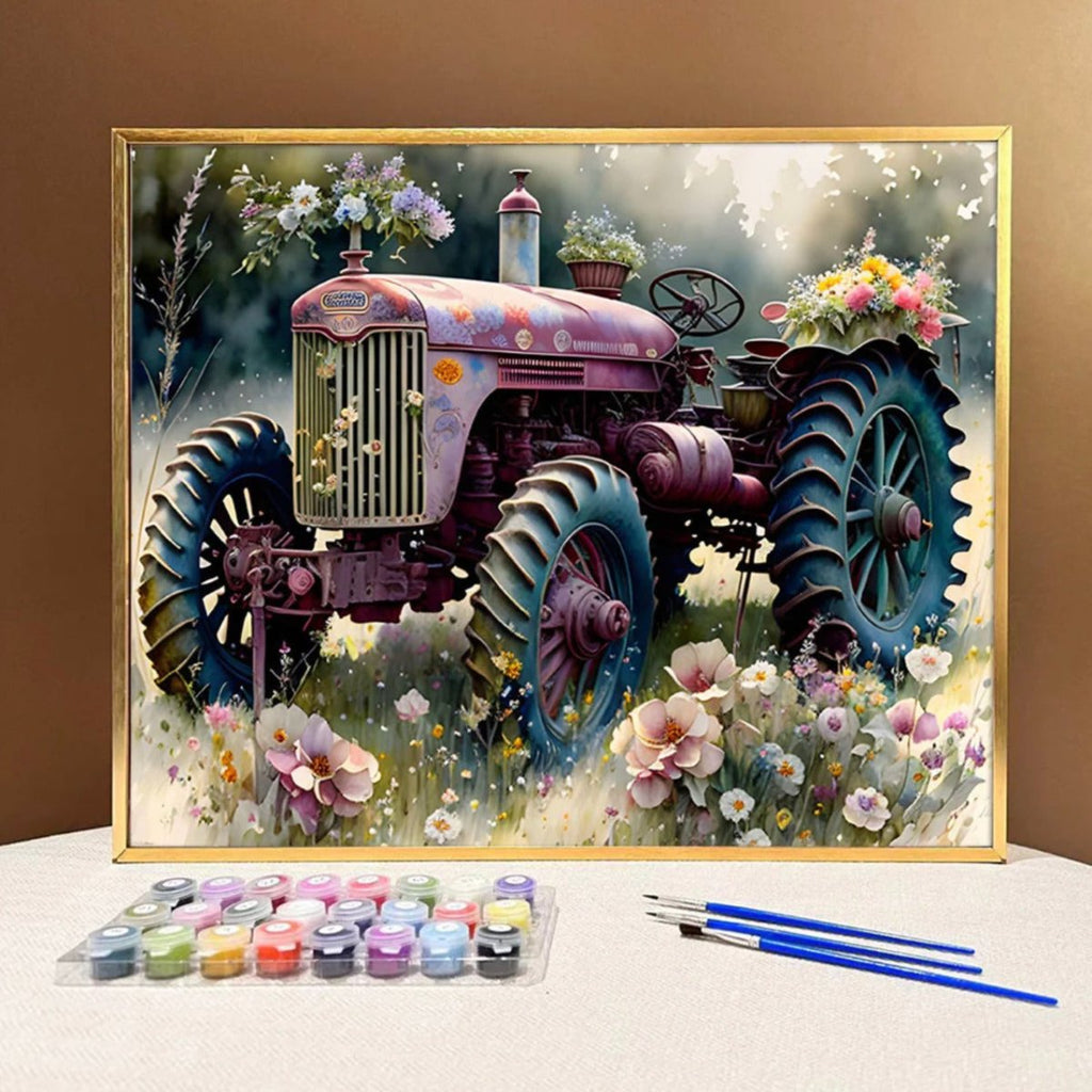 Nostalgic Serenity: Rekindle Fond Memories and Find Inner Peace with VIVA™ DIY Painting By Numbers (EXCLUSIVE) - Pink Tractor (16"x20"/40x50cm) - VIVA Paint-by-Numbers