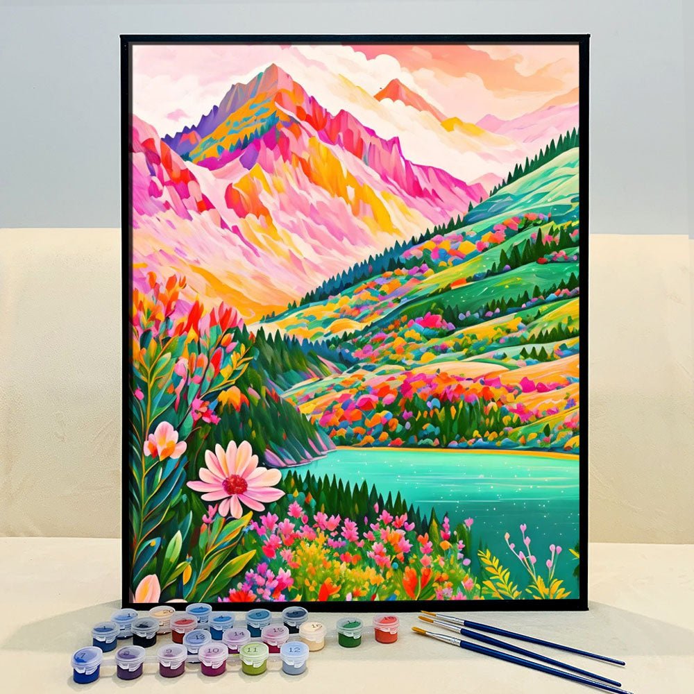 pchmcu Painting by Numbers Kit for Adults ，DIY Large Size Aurora Mountain  Paint by Numbers for Beginner，Gifts Arts Crafts for Home Decor Lake 16x23.6