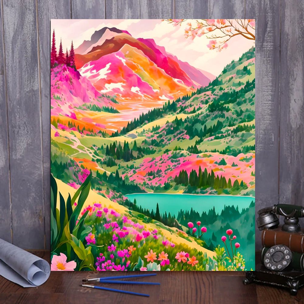 Mountains View Canvas Paint by Numbers for Adults Beautiful Acrylic  Painting on Canvas Paint by Your Own DIY Kit Oil Wall Art Decoration 