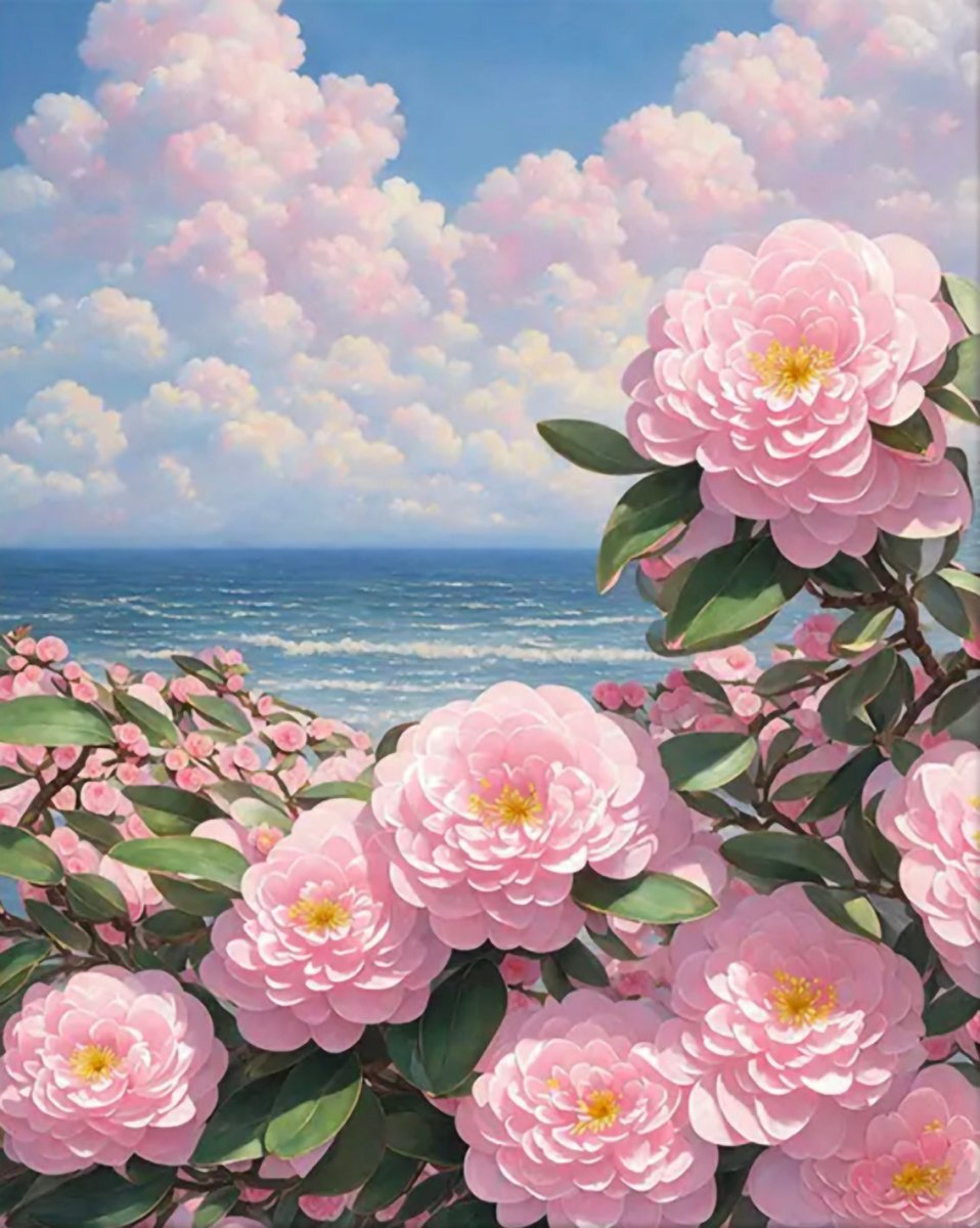 VIVA™ DIY Painting By Numbers - Camellia by the Sea-D (16"x20" / 40x50cm) - VIVA Paint-by-Numbers