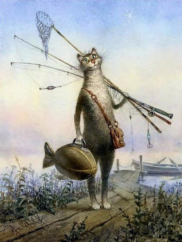VIVA™ DIY Painting By Numbers - Cat Fishing (16"x20" / 40x50cm) - VIVA Paint-by-Numbers