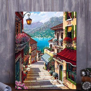 VIVA™ DIY Painting By Numbers - Coffee Town Landscape (16"x20" / 40x50cm) - VIVA Paint-by-Numbers