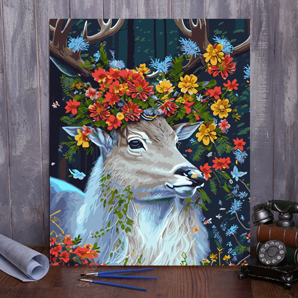 VIVA™ DIY Painting By Numbers - Deer in flowers (16x20 / 40x50cm