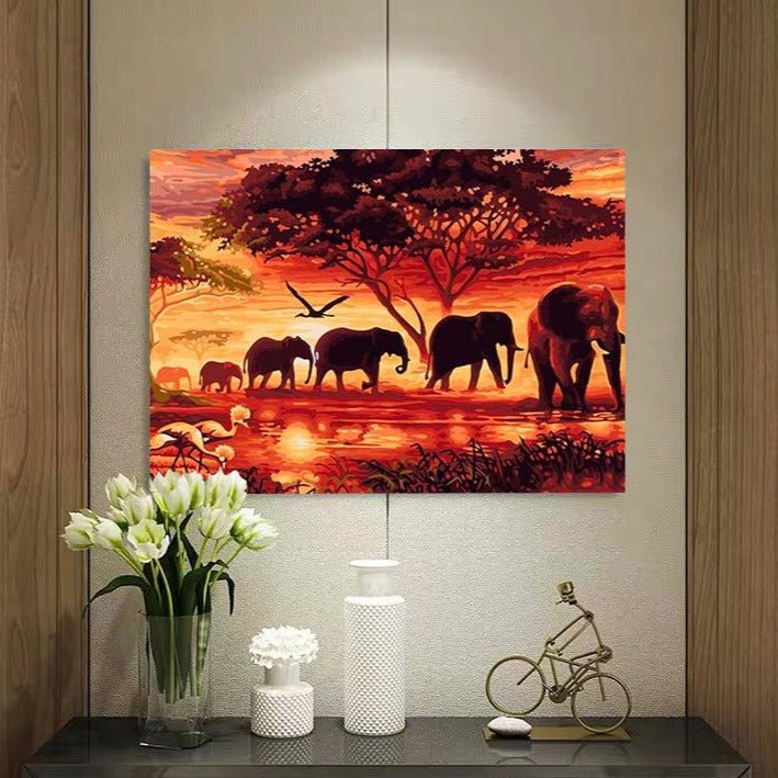 VIVA™ DIY Painting By Numbers - Elephants Landscape (16"x20" / 40x50cm) - VIVA Paint-by-Numbers