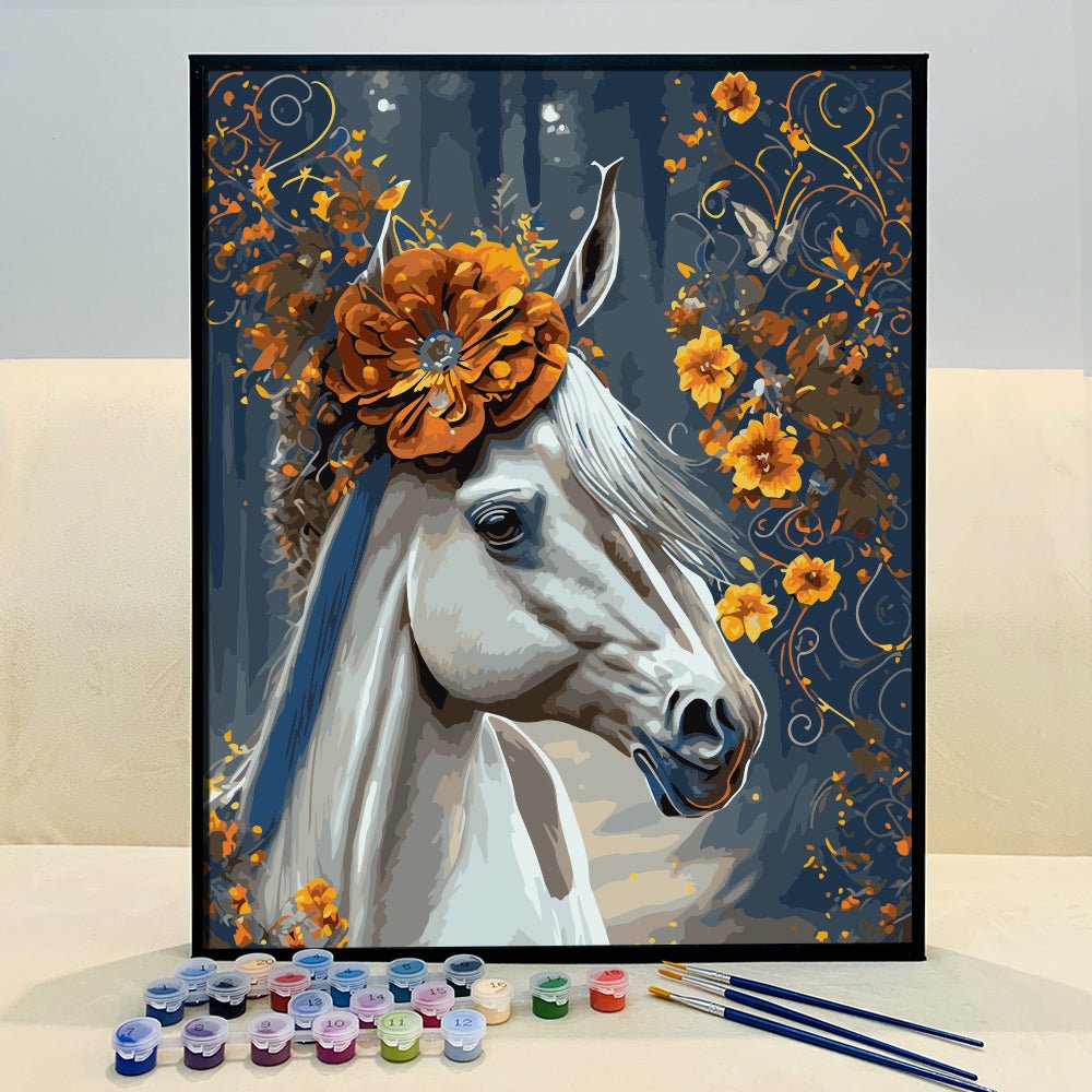 VIVA™ DIY Painting By Numbers - Horse in flowers (16x20" / 40x50cm) - VIVA Paint-by-Numbers