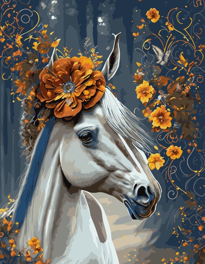 VIVA™ DIY Painting By Numbers - Horse in flowers (16x20" / 40x50cm) - VIVA Paint-by-Numbers