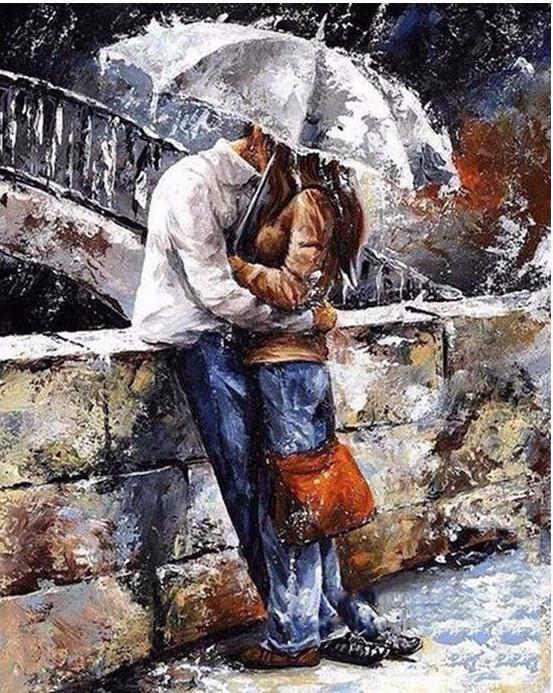 VIVA™ DIY Painting By Numbers - Rainy Day Kiss by the Bridge (16"x20" / 40x50cm) - VIVA Paint-by-Numbers