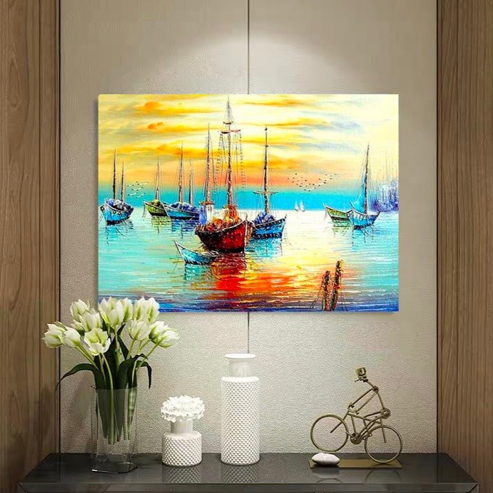 Small Boat In The Bay DIY Paint By Numbers Kit Acrylic Painting On